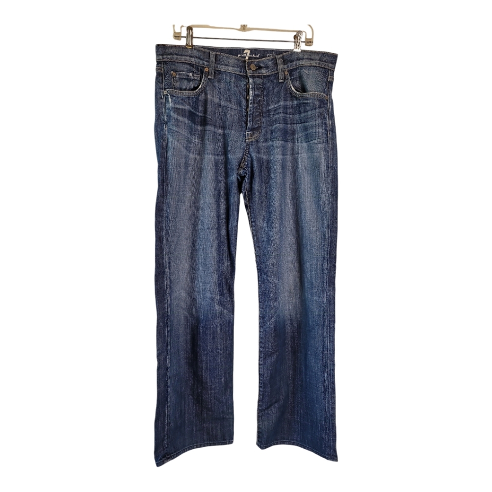 7 for All Mankind jeans button fly relax straight leg 36 distressed whiskering
